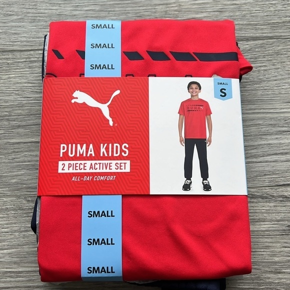 PUMA Boys 2 Piece Jogger Set Red and Blue Size Small - Picture 2 of 4